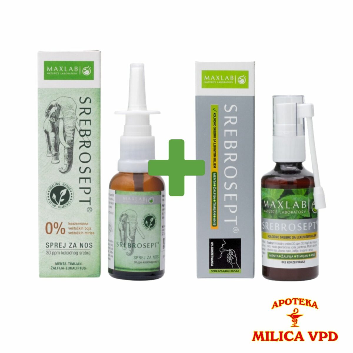 Srebrosept sprej za nos 30ml + Srebrosept sprej za grlo 50ml gratis