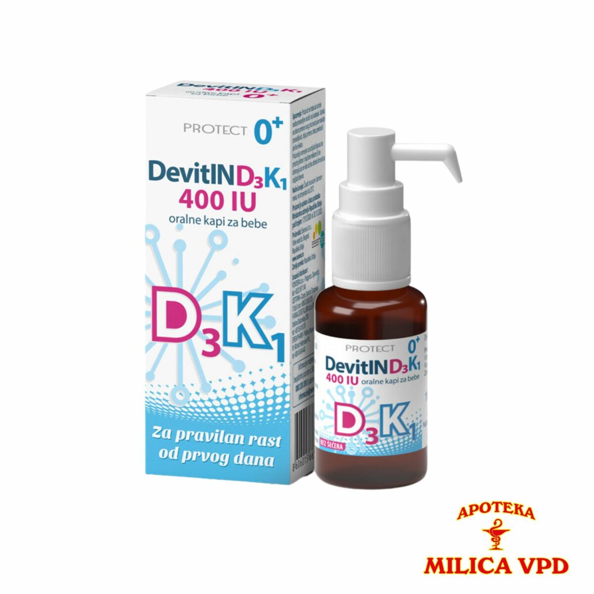 Devitin D3 + K1 400IU oralne kapi za bebe 10ml